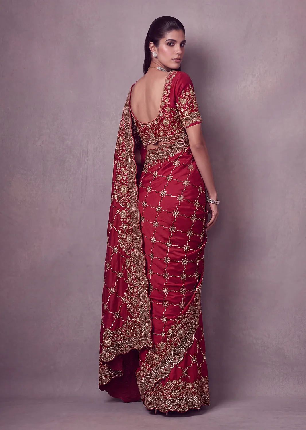 Rangvi Premium Satin Silk Metallic Dori Embroidered Wedding Saree