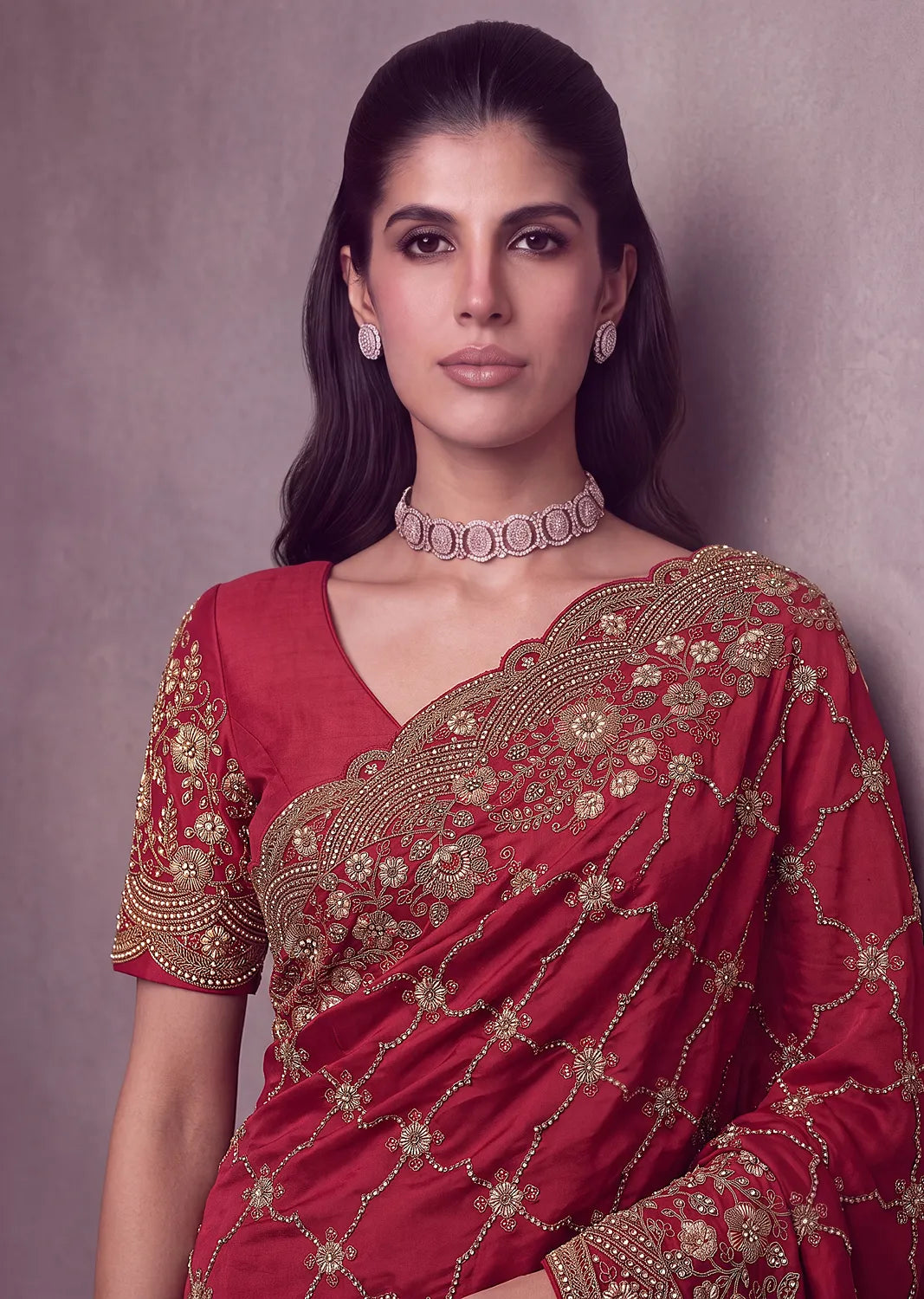Rangvi Premium Satin Silk Metallic Dori Embroidered Wedding Saree