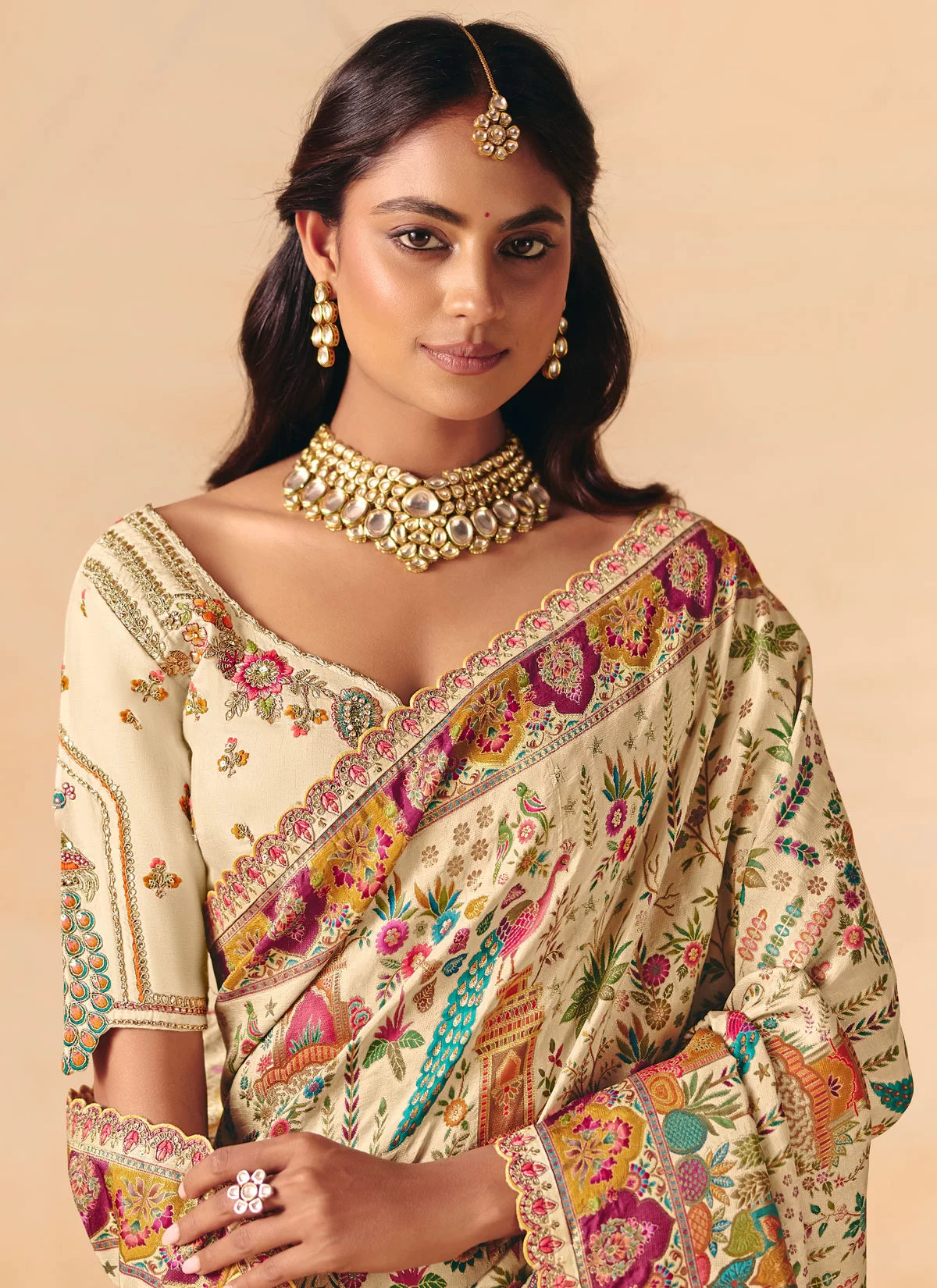 Rangvi Designer Embroidered Dola Zari Silk Festive Saree