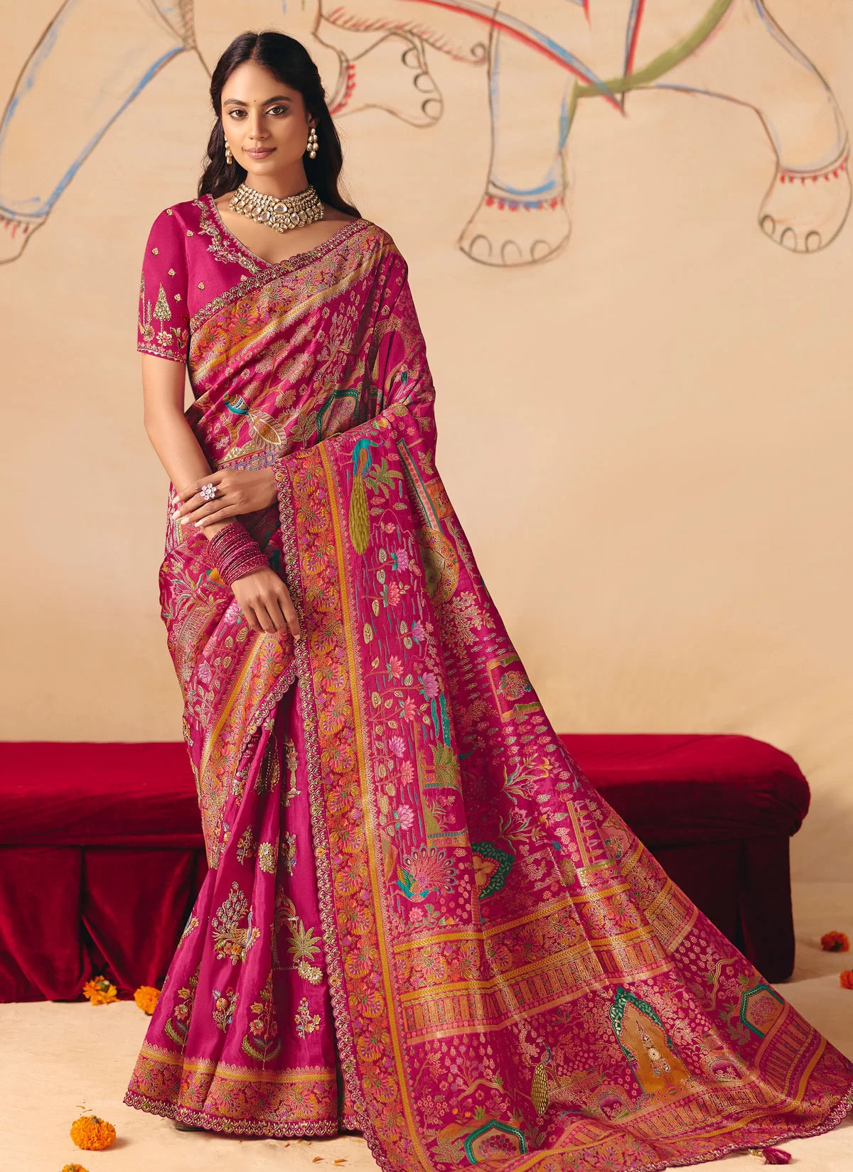Rangvi Designer Embroidered Dola Zari Silk Festive Saree