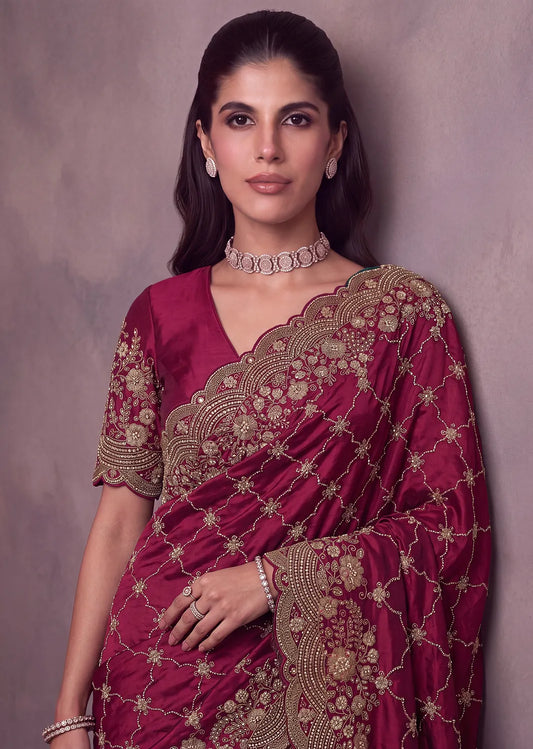 Rangvi Premium Satin Silk Metallic Dori Embroidered Wedding Saree