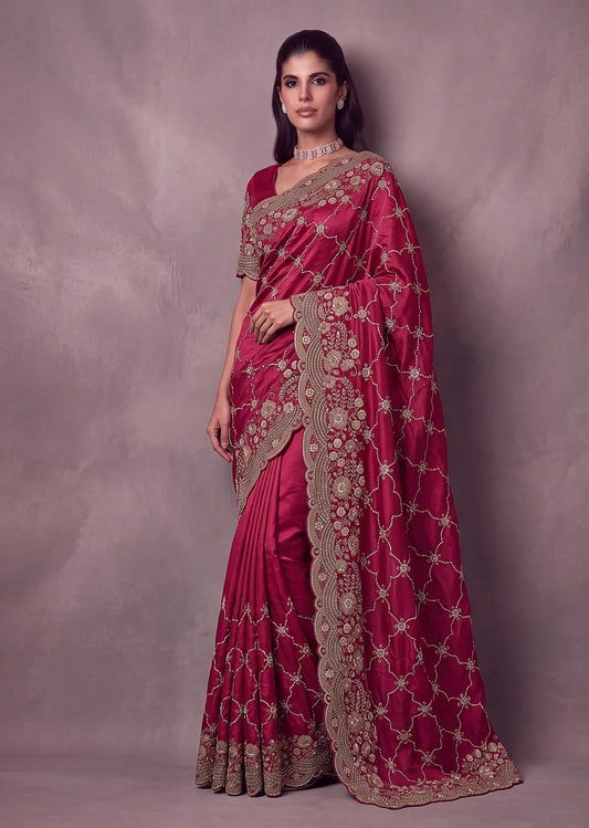 Rangvi Premium Satin Silk Metallic Dori Embroidered Wedding Saree