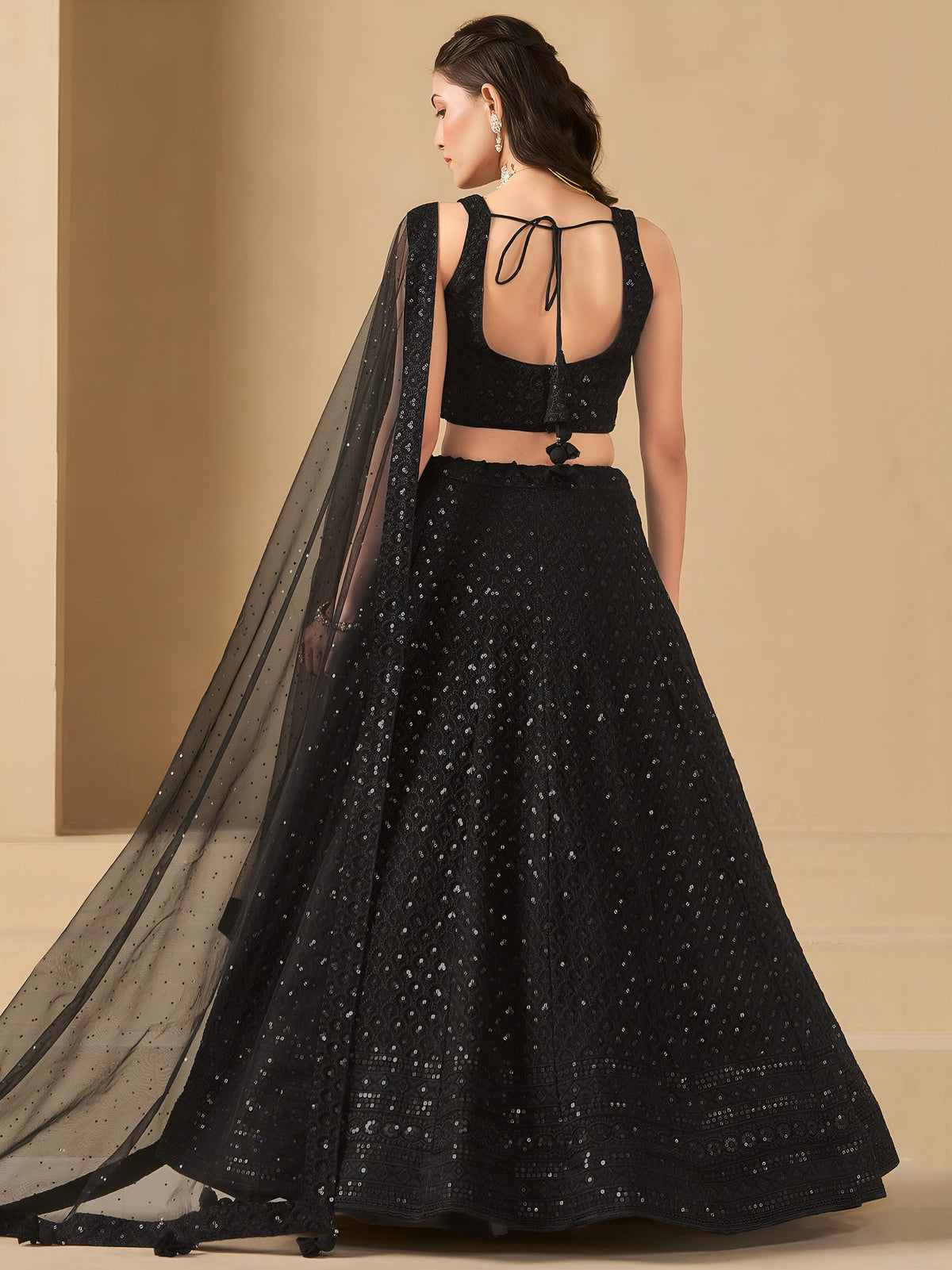 Black Georgette Semi-Stitched Lehenga Choli with Soft Net Dupatta