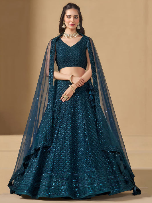 Blue Georgette Semi-Stitched Lehenga Choli with Soft Net Dupatta