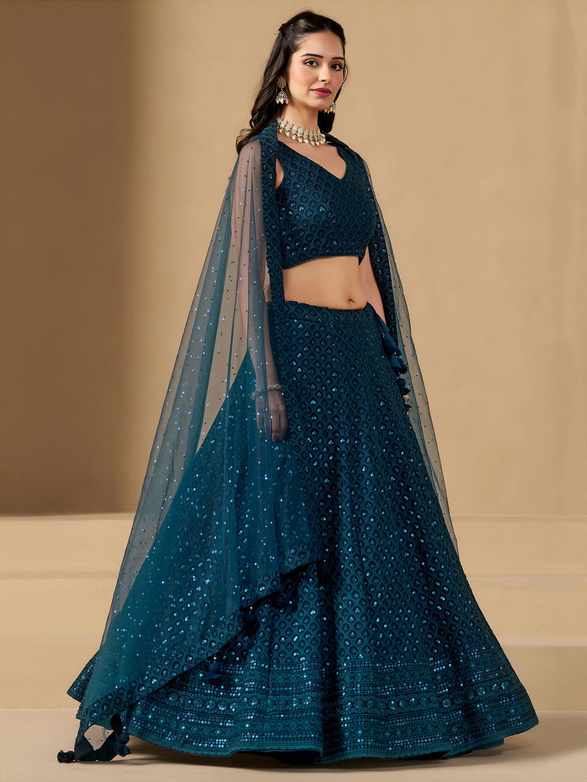Blue Georgette Semi-Stitched Lehenga Choli with Soft Net Dupatta