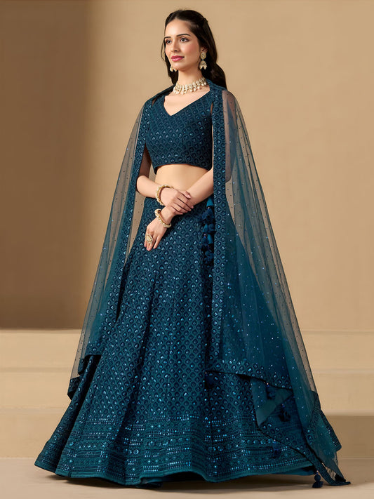 Blue Georgette Semi-Stitched Lehenga Choli with Soft Net Dupatta