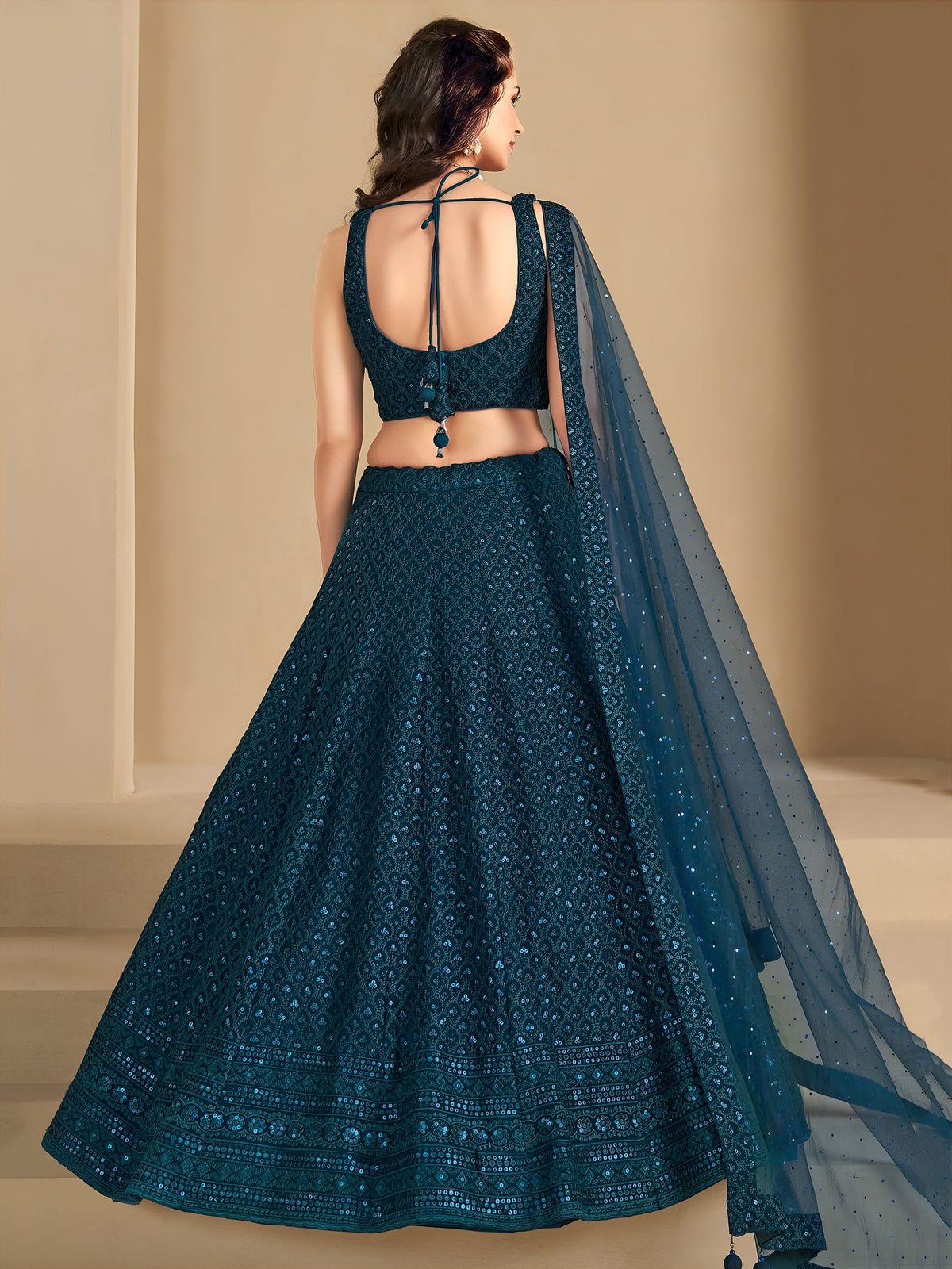 Blue Georgette Semi-Stitched Lehenga Choli with Soft Net Dupatta