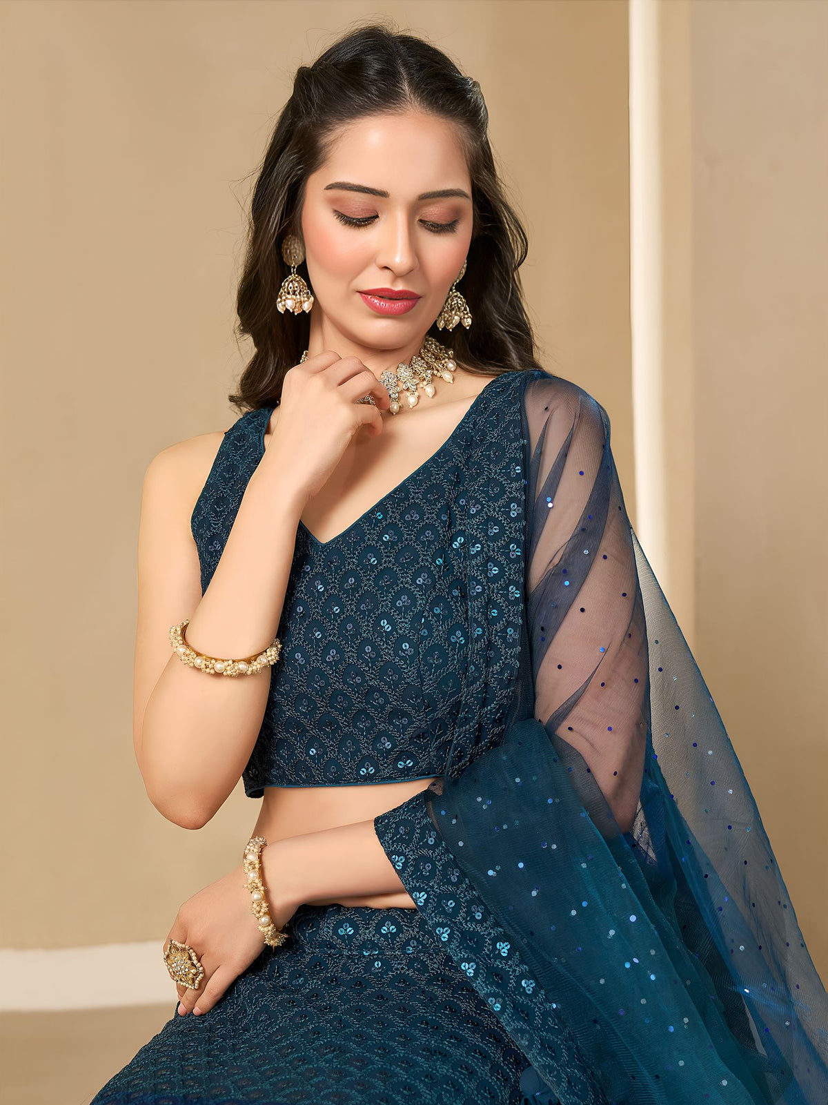 Blue Georgette Semi-Stitched Lehenga Choli with Soft Net Dupatta