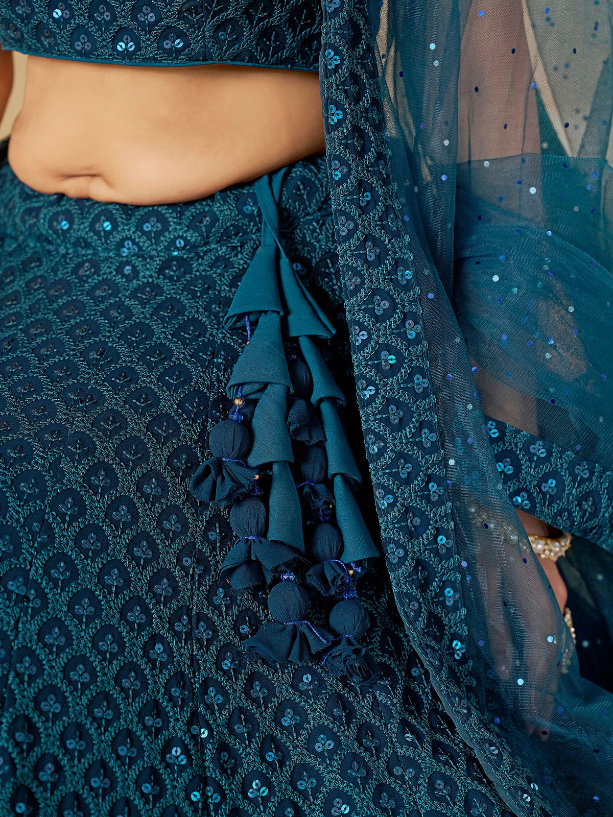Blue Georgette Semi-Stitched Lehenga Choli with Soft Net Dupatta