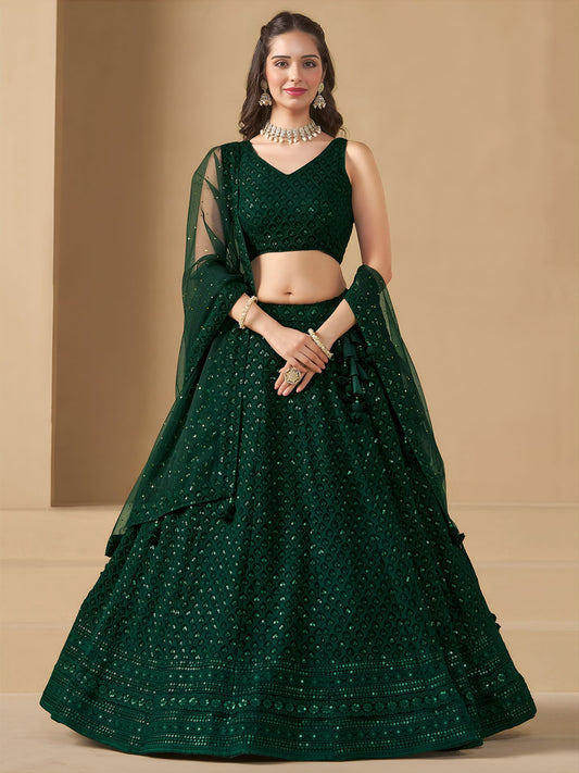 Green Georgette Semi-Stitched Lehenga Choli with Soft Net Dupatta