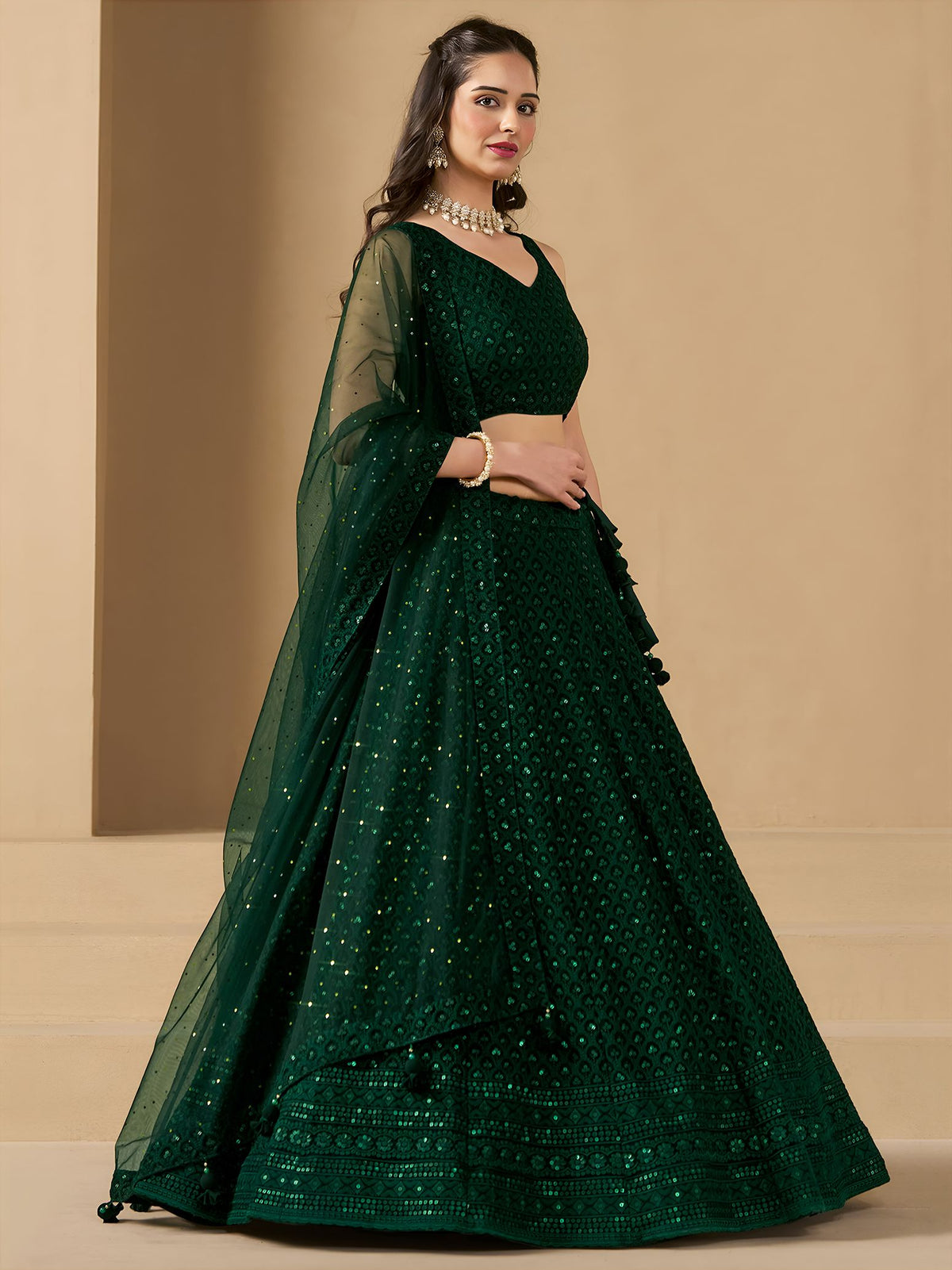Green Georgette Semi-Stitched Lehenga Choli with Soft Net Dupatta