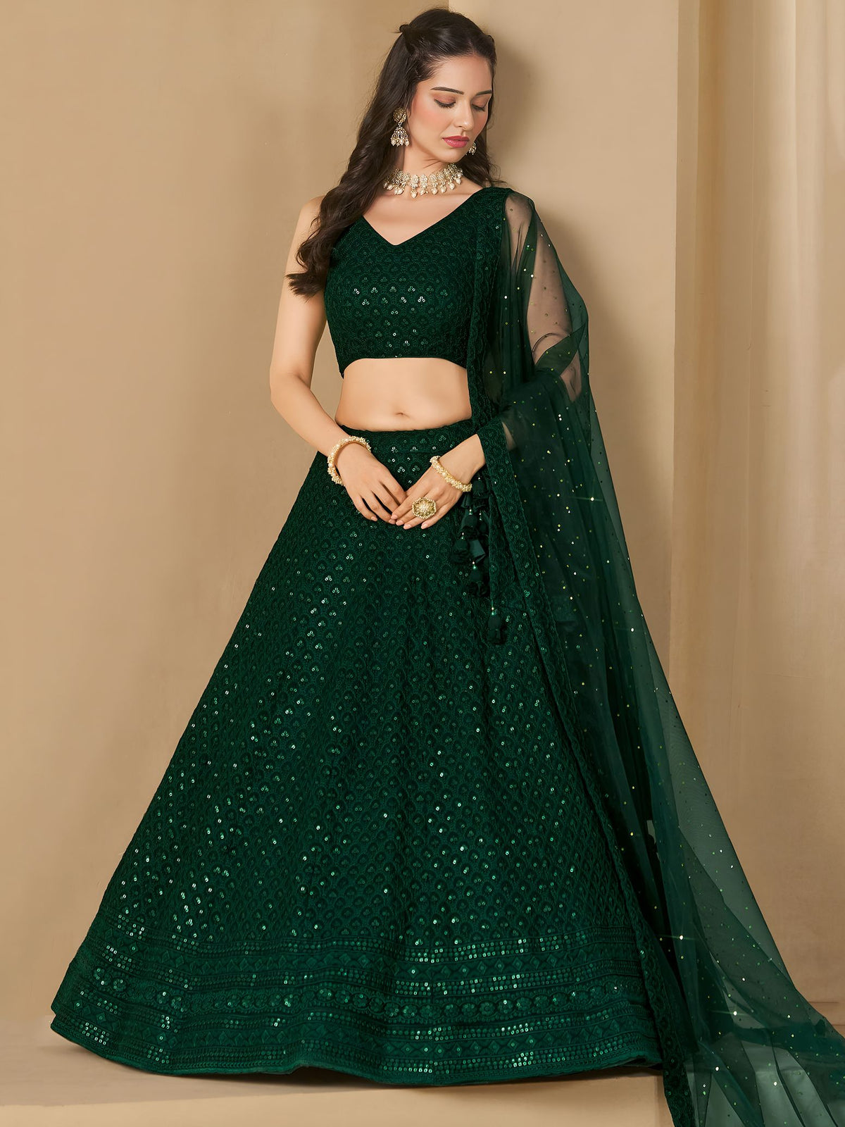 Green Georgette Semi-Stitched Lehenga Choli with Soft Net Dupatta