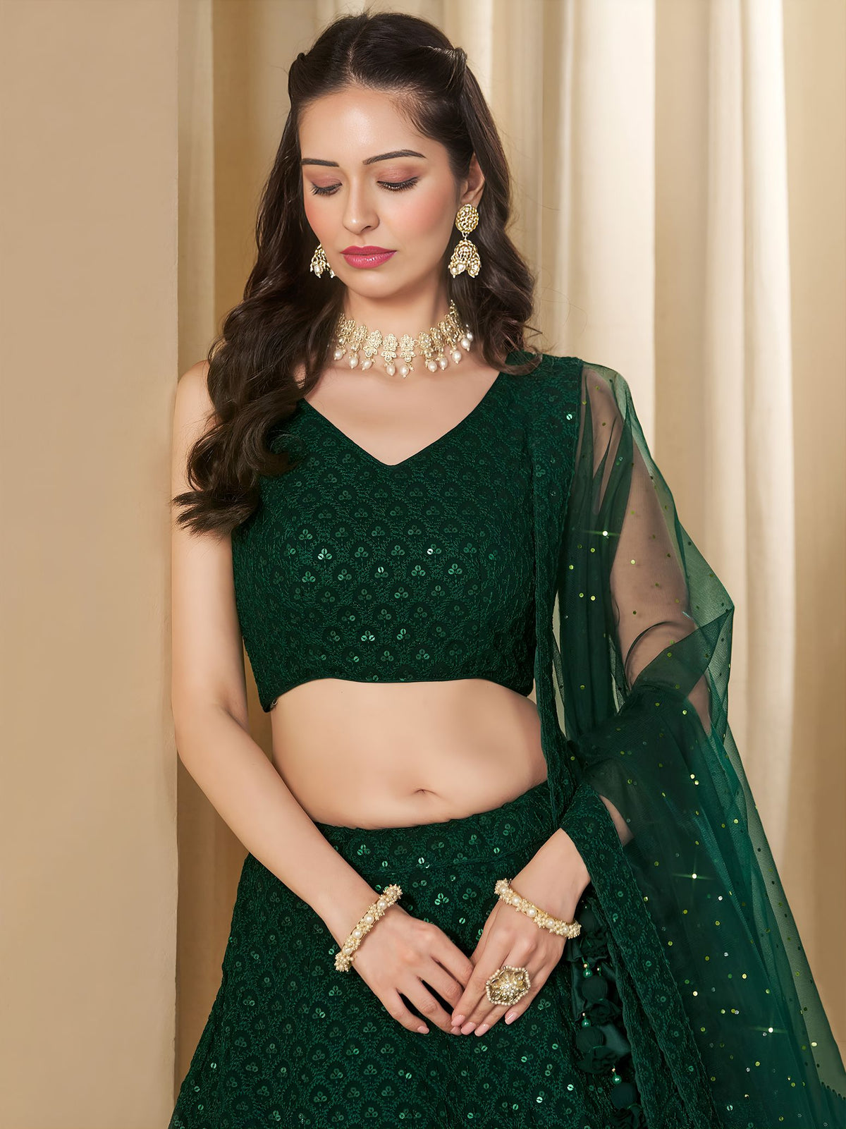 Green Georgette Semi-Stitched Lehenga Choli with Soft Net Dupatta