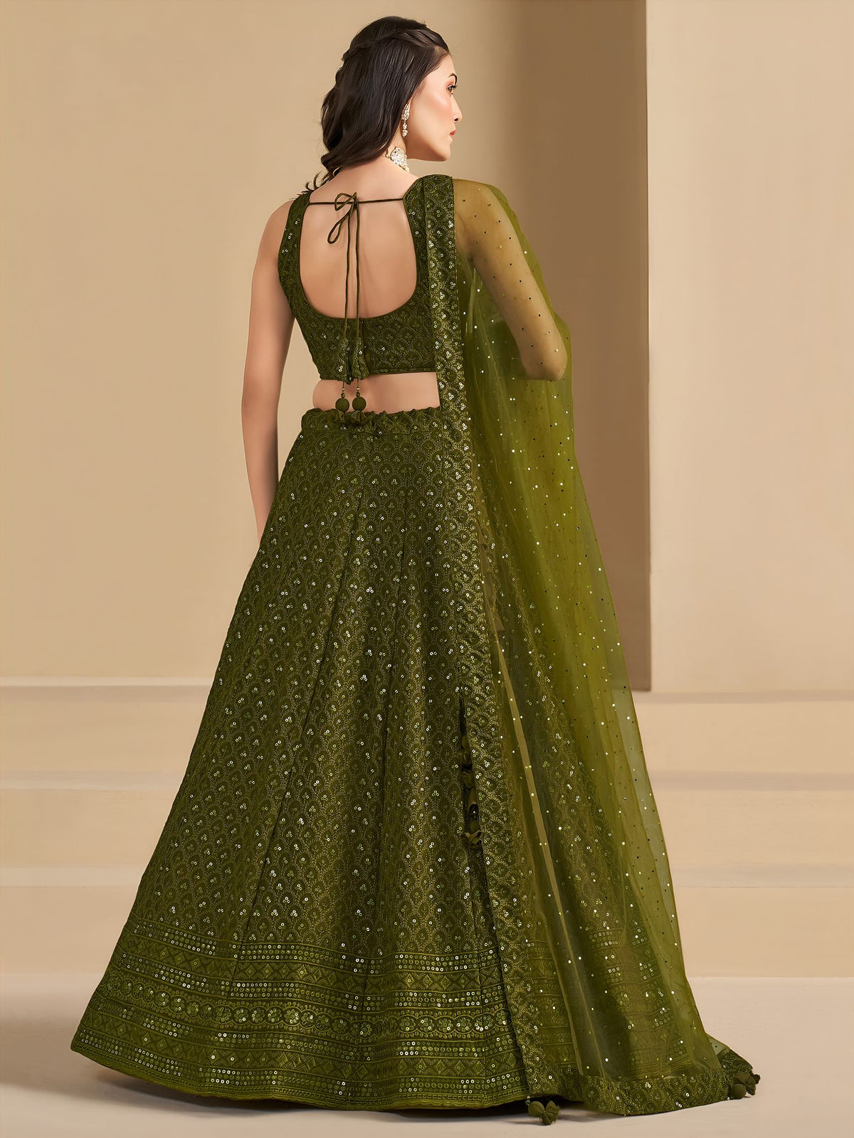 Mehndi Georgette Semi-Stitched Lehenga Choli with Soft Net Dupatta