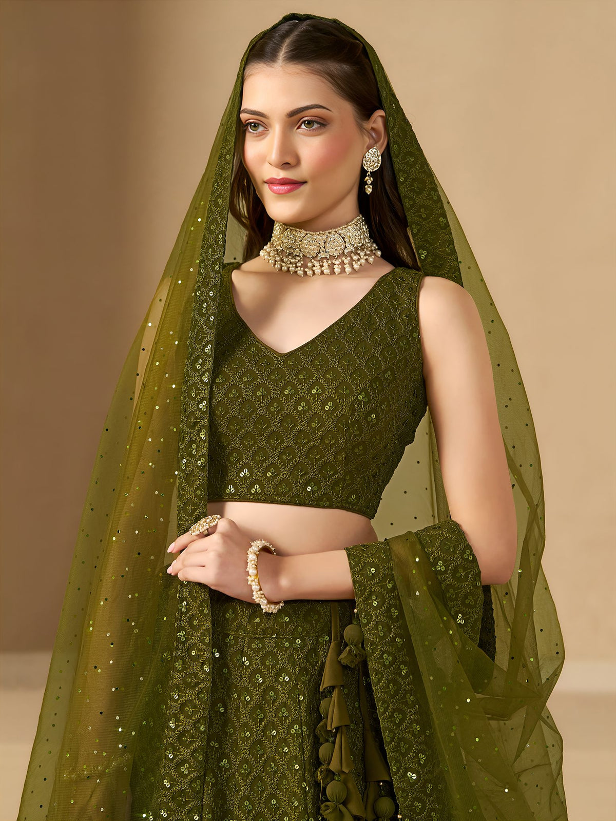 Mehndi Georgette Semi-Stitched Lehenga Choli with Soft Net Dupatta