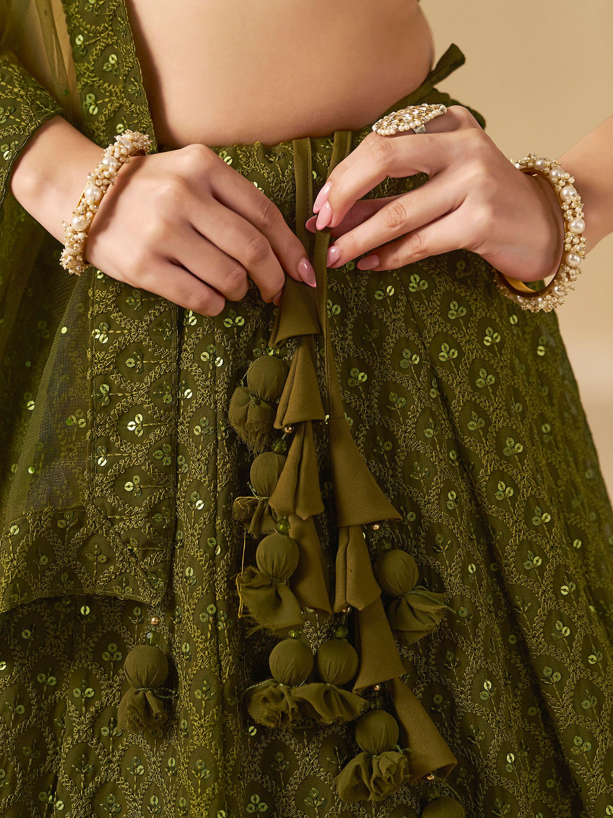 Mehndi Georgette Semi-Stitched Lehenga Choli with Soft Net Dupatta