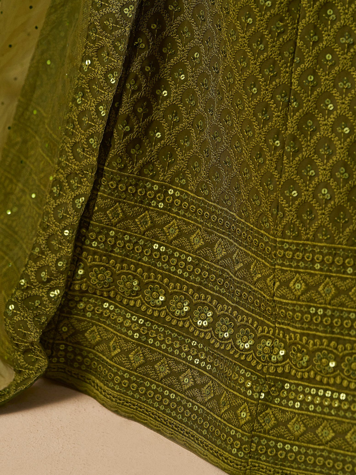 Mehndi Georgette Semi-Stitched Lehenga Choli with Soft Net Dupatta