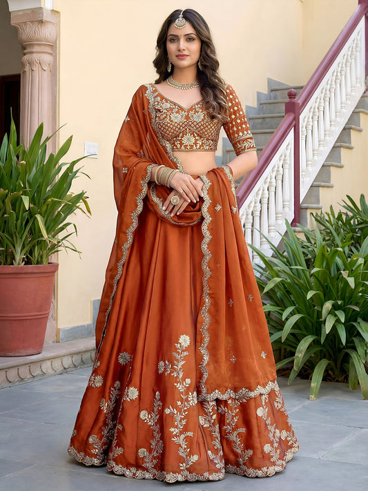 Orange Rangoli Silk Lehenga Choli Semi-Stitched