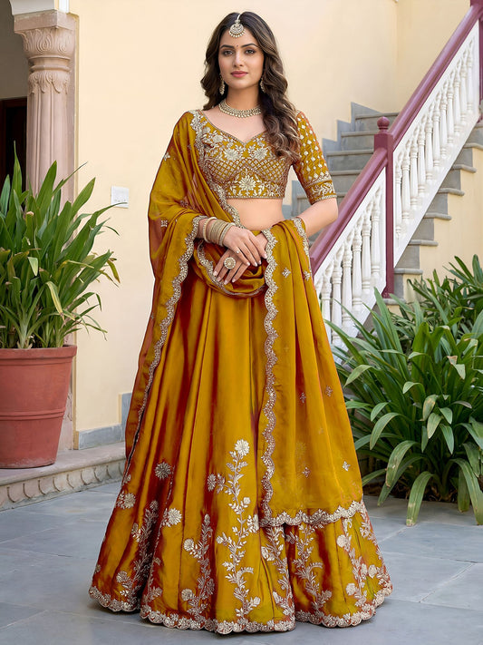 Yellow Rangoli Silk Lehenga Choli Semi-Stitched