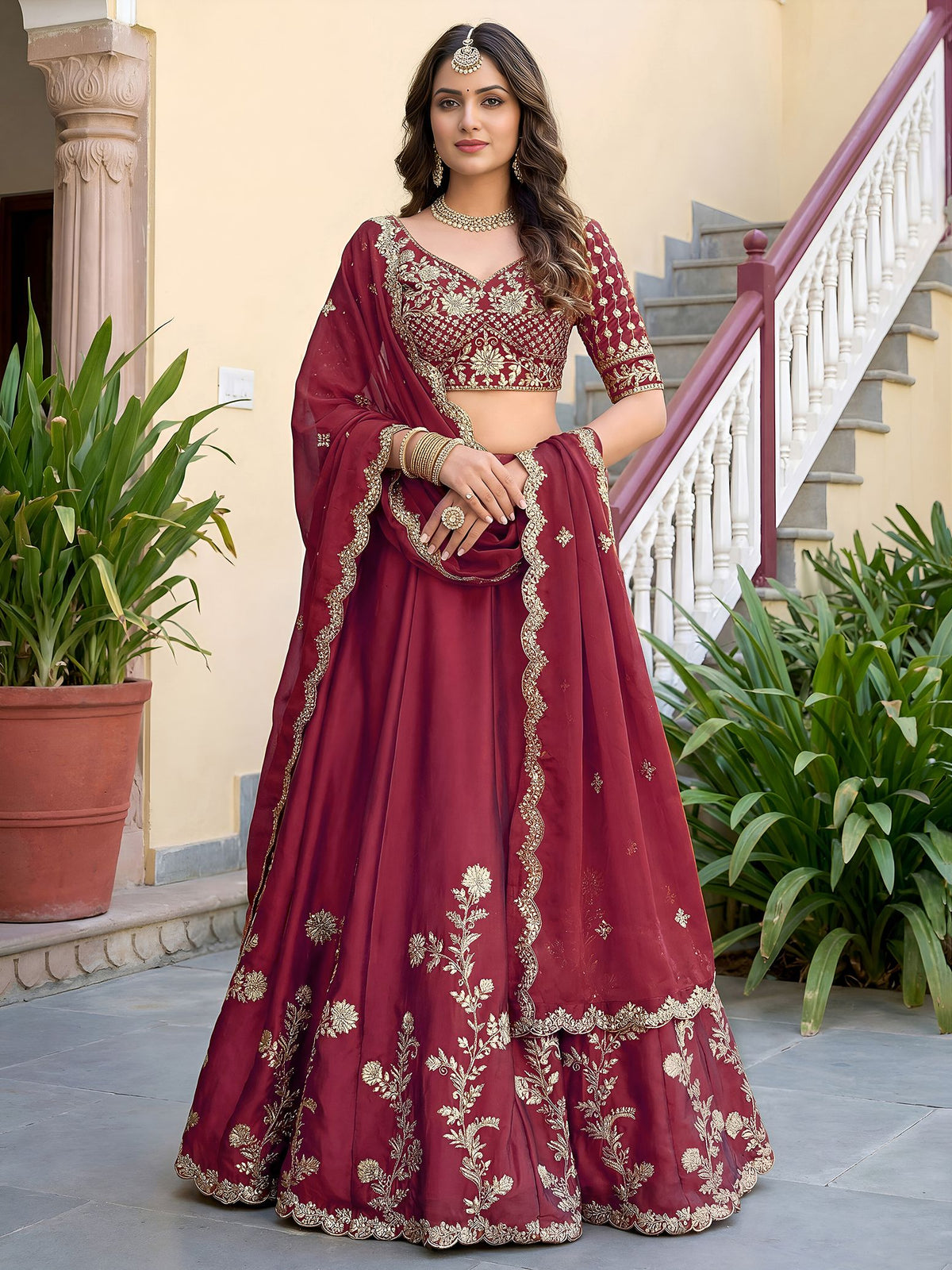Maroon Rangoli Silk Lehenga Choli Semi-Stitched