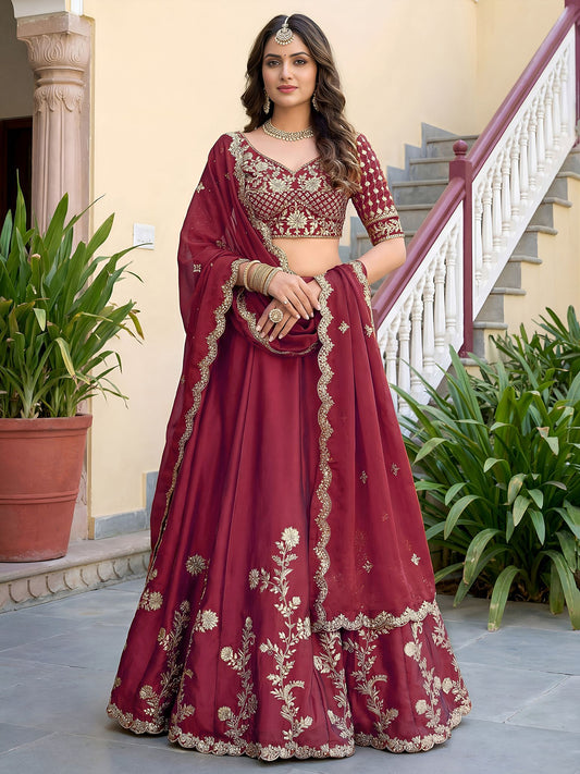 Maroon Rangoli Silk Lehenga Choli Semi-Stitched