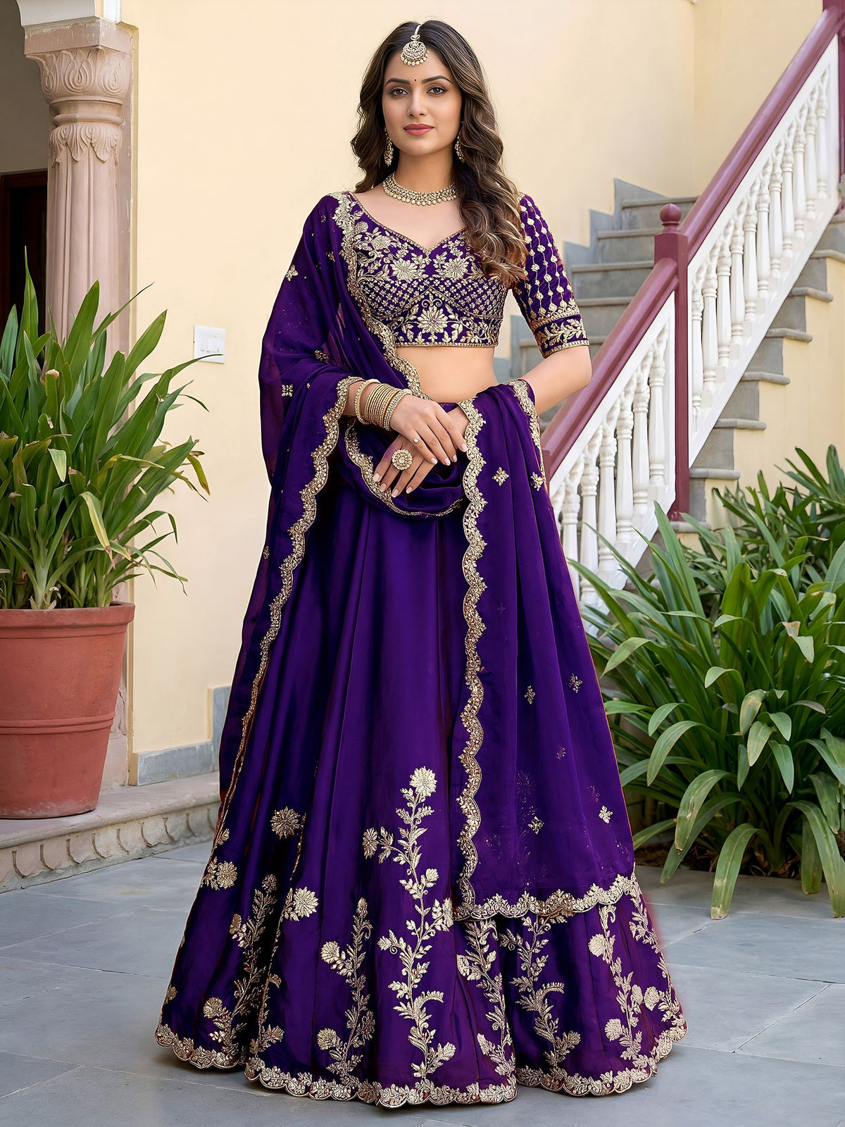 Purple Rangoli Silk Lehenga Choli Semi-Stitched