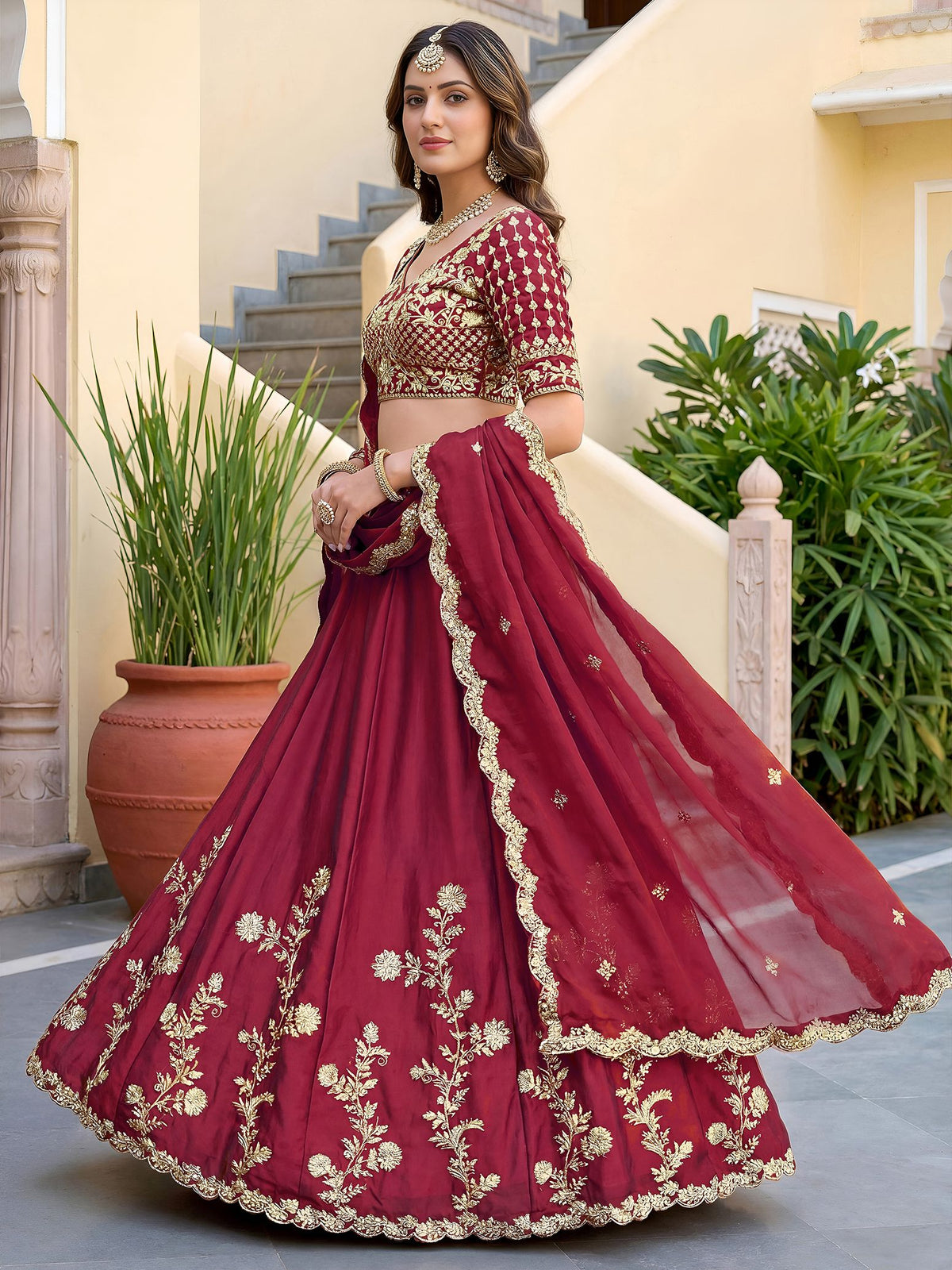 Maroon Rangoli Silk Lehenga Choli Semi-Stitched