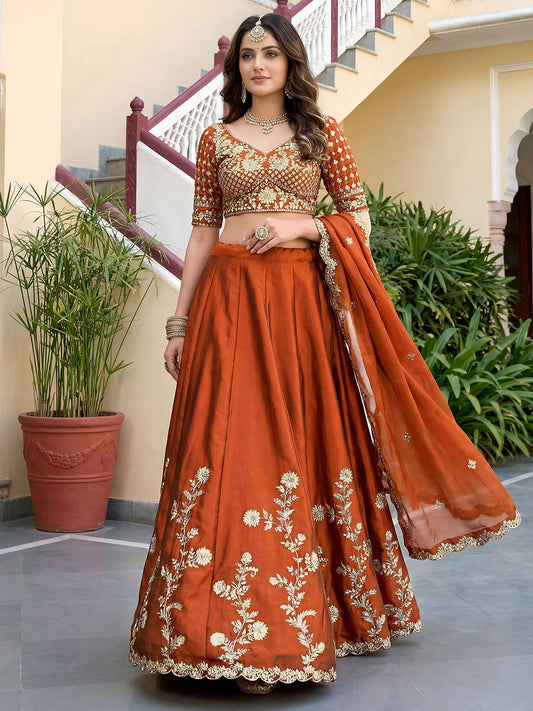 Orange Rangoli Silk Lehenga Choli Semi-Stitched