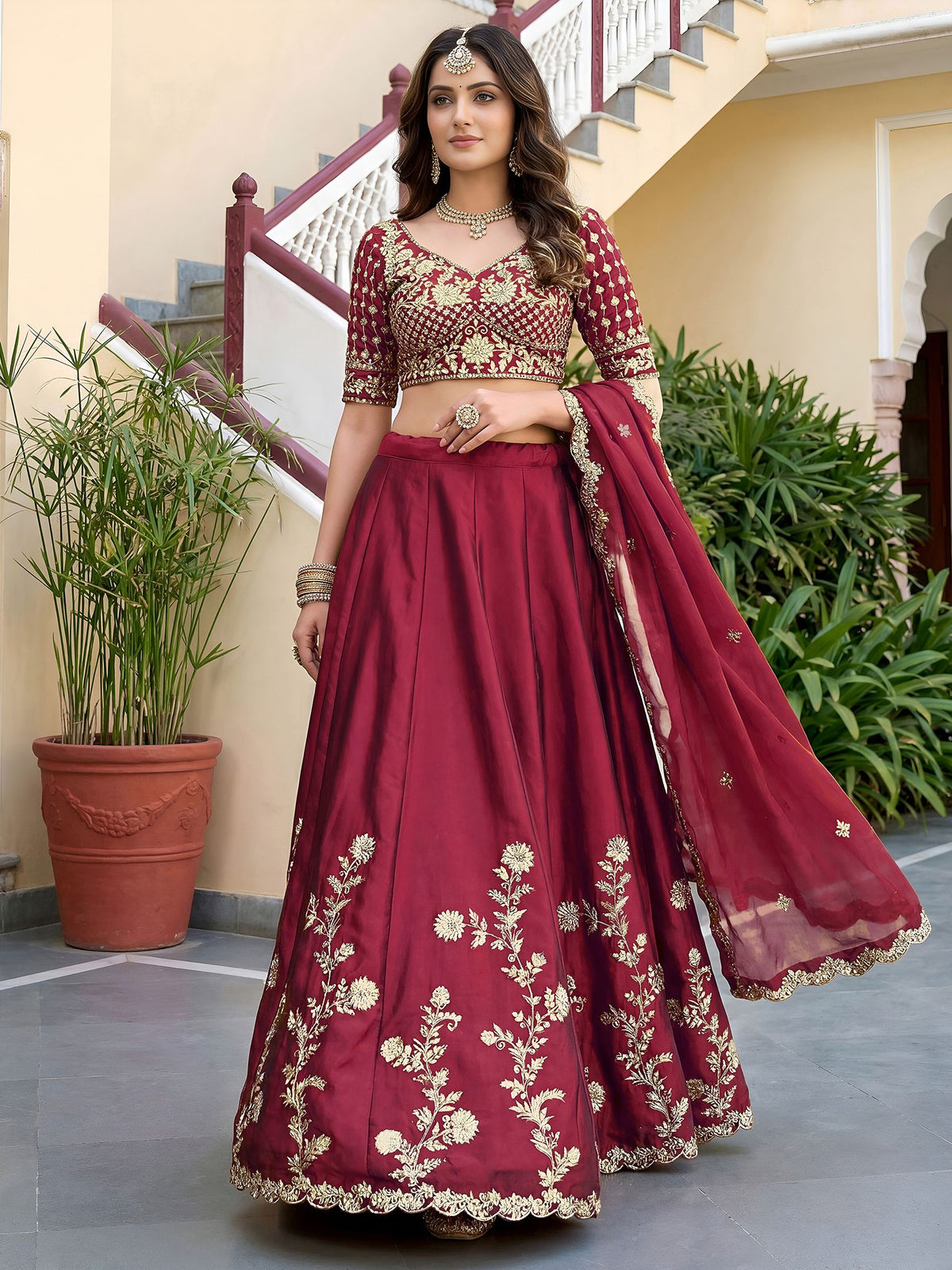 Maroon Rangoli Silk Lehenga Choli Semi-Stitched