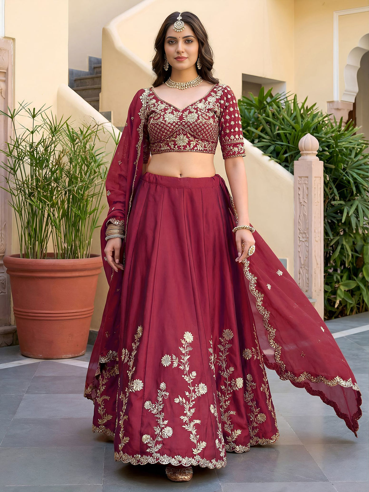 Maroon Rangoli Silk Lehenga Choli Semi-Stitched