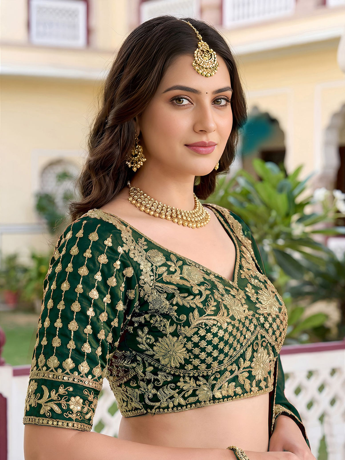 Green Rangoli Silk Lehenga Choli Semi-Stitched