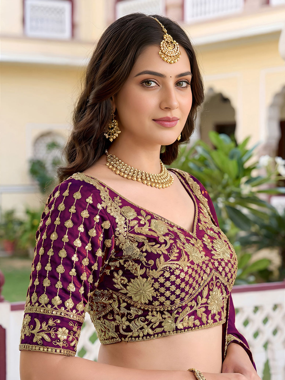 Wine Rangoli Silk Lehenga Choli Semi-Stitched