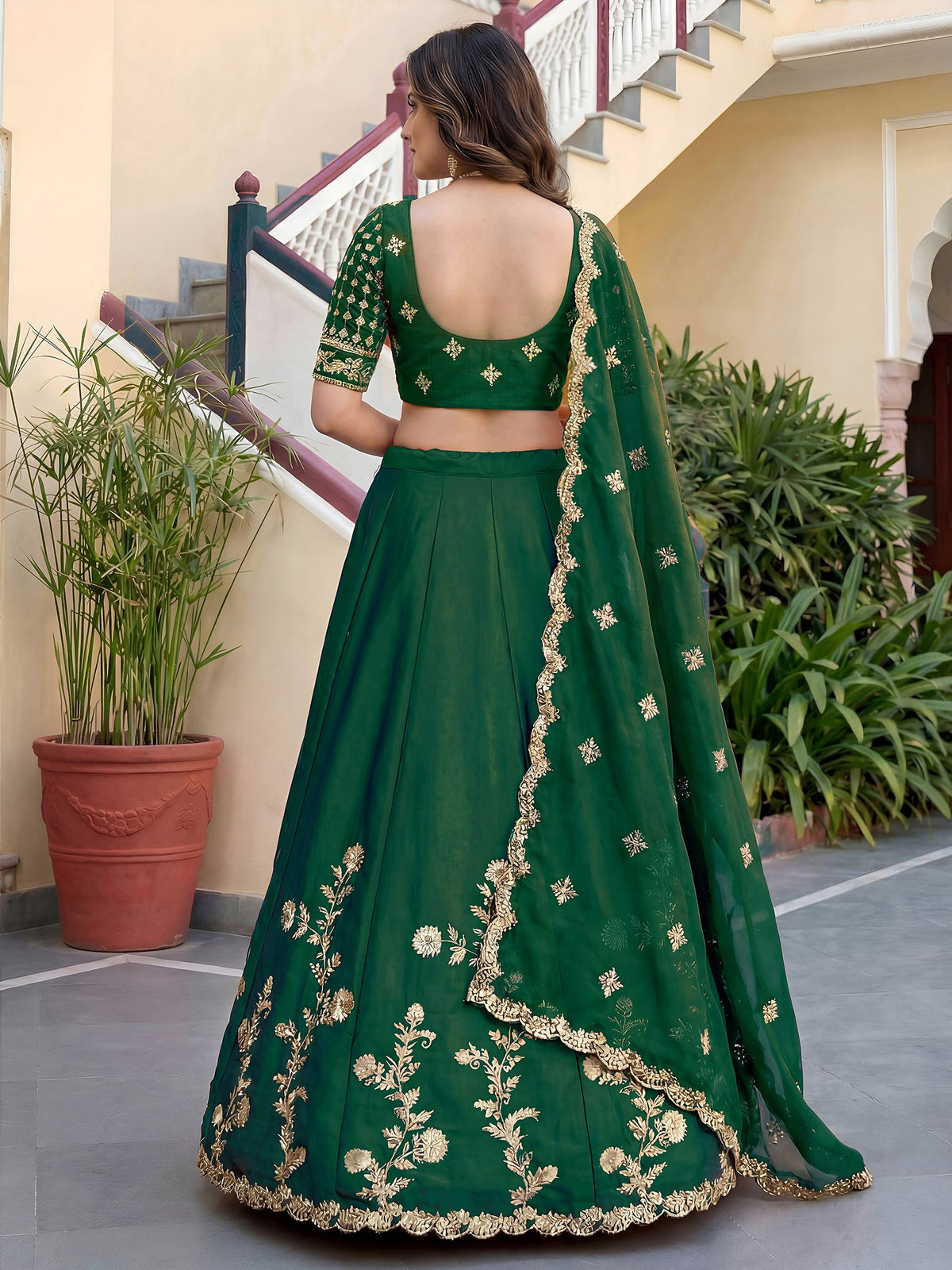 Green Rangoli Silk Lehenga Choli Semi-Stitched