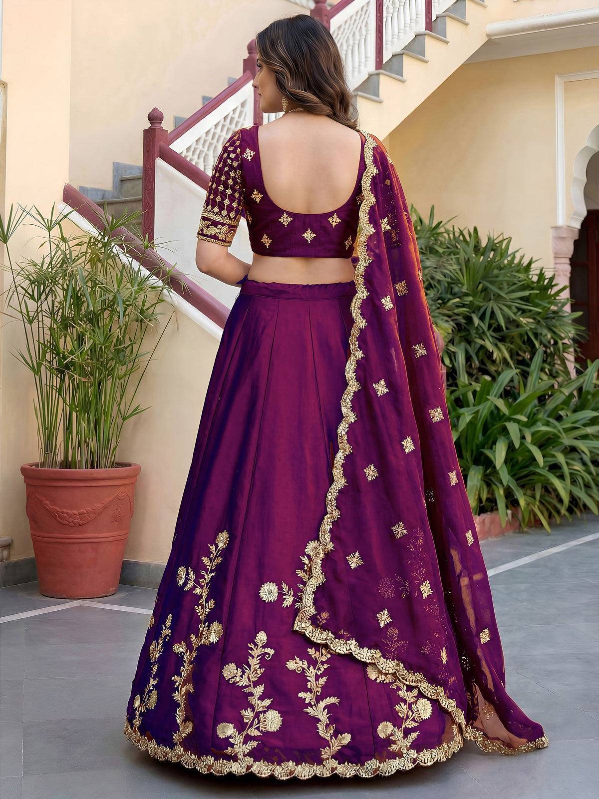 Wine Rangoli Silk Lehenga Choli Semi-Stitched