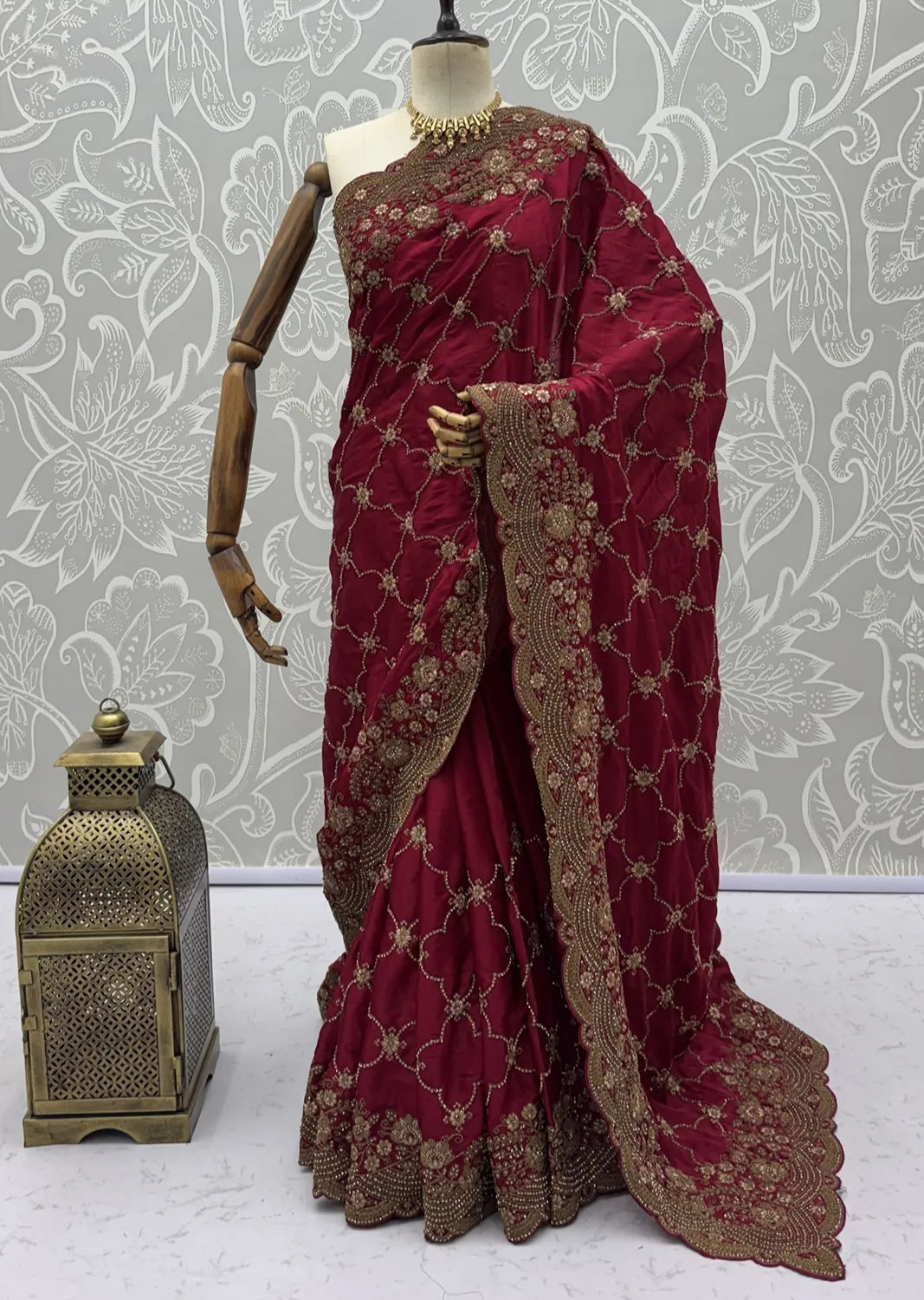 Rangvi Premium Satin Silk Metallic Dori Embroidered Wedding Saree