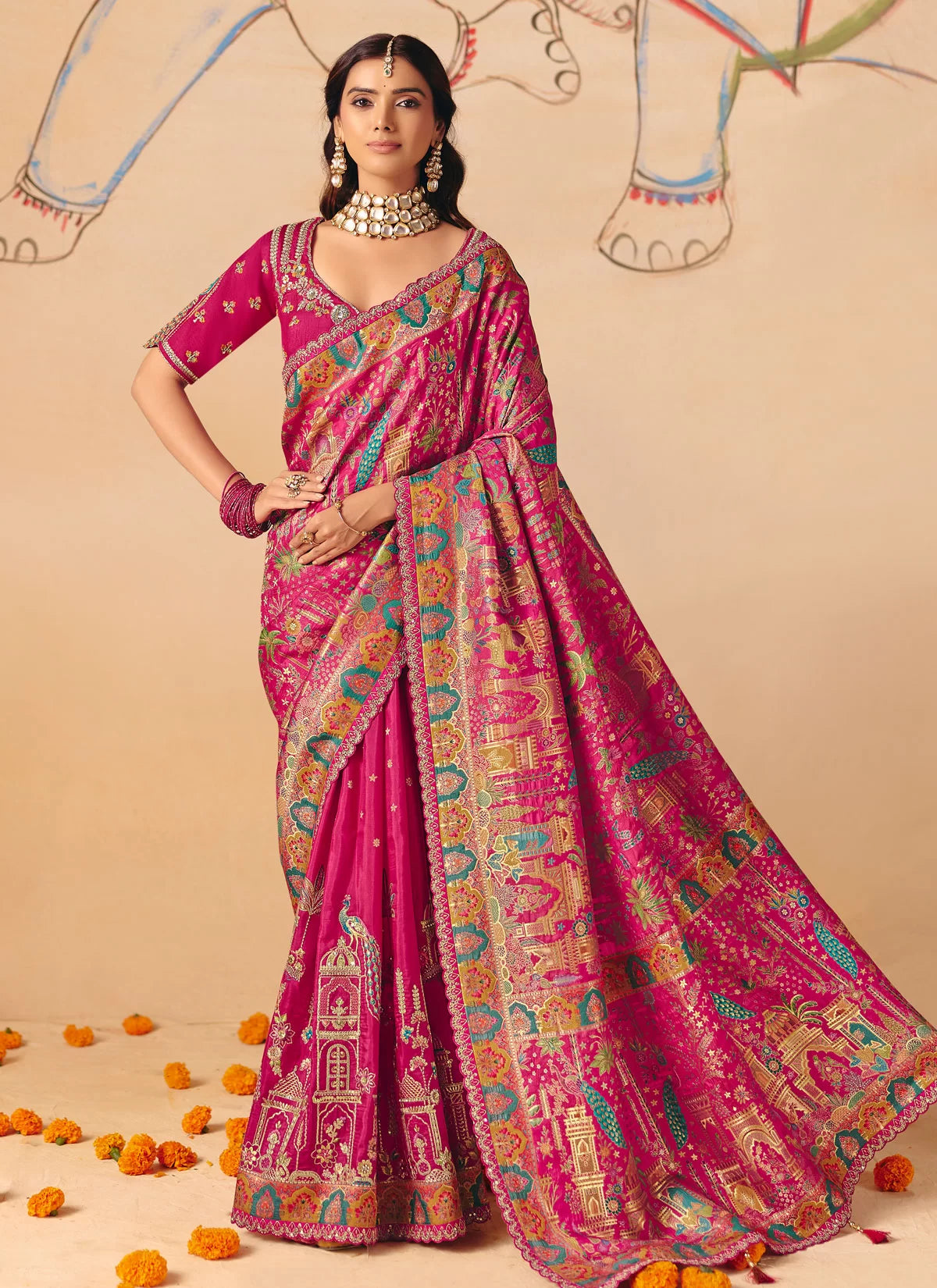 Rangvi Designer Embroidered Dola Zari Silk Festive Saree