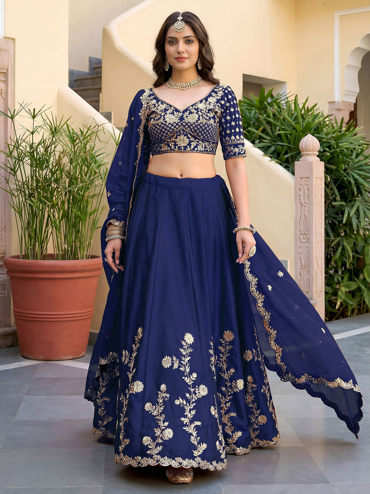 Blue Rangoli Silk Lehenga Choli Semi-Stitched