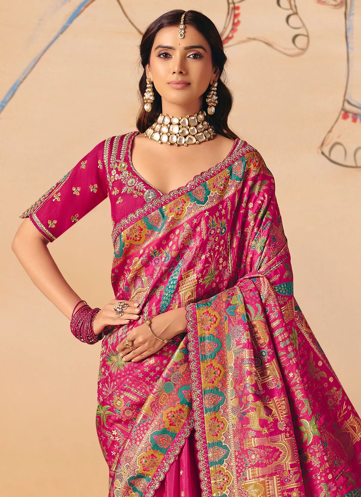 Rangvi Designer Embroidered Dola Zari Silk Festive Saree