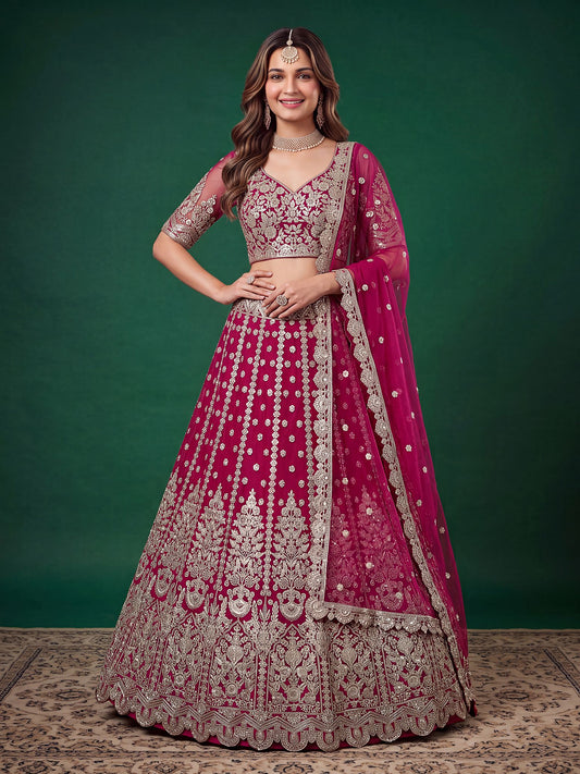 Pink Soft Net Semi-Stitched Lehenga Choli with Dupatta