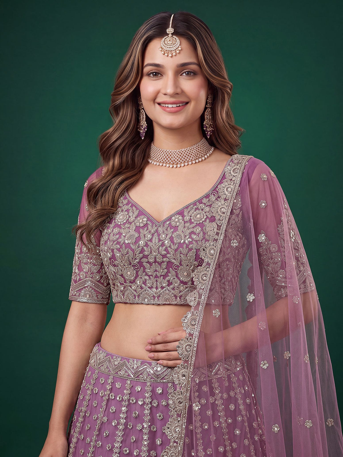 Purple Soft Net Semi-Stitched Lehenga Choli with Dupatta