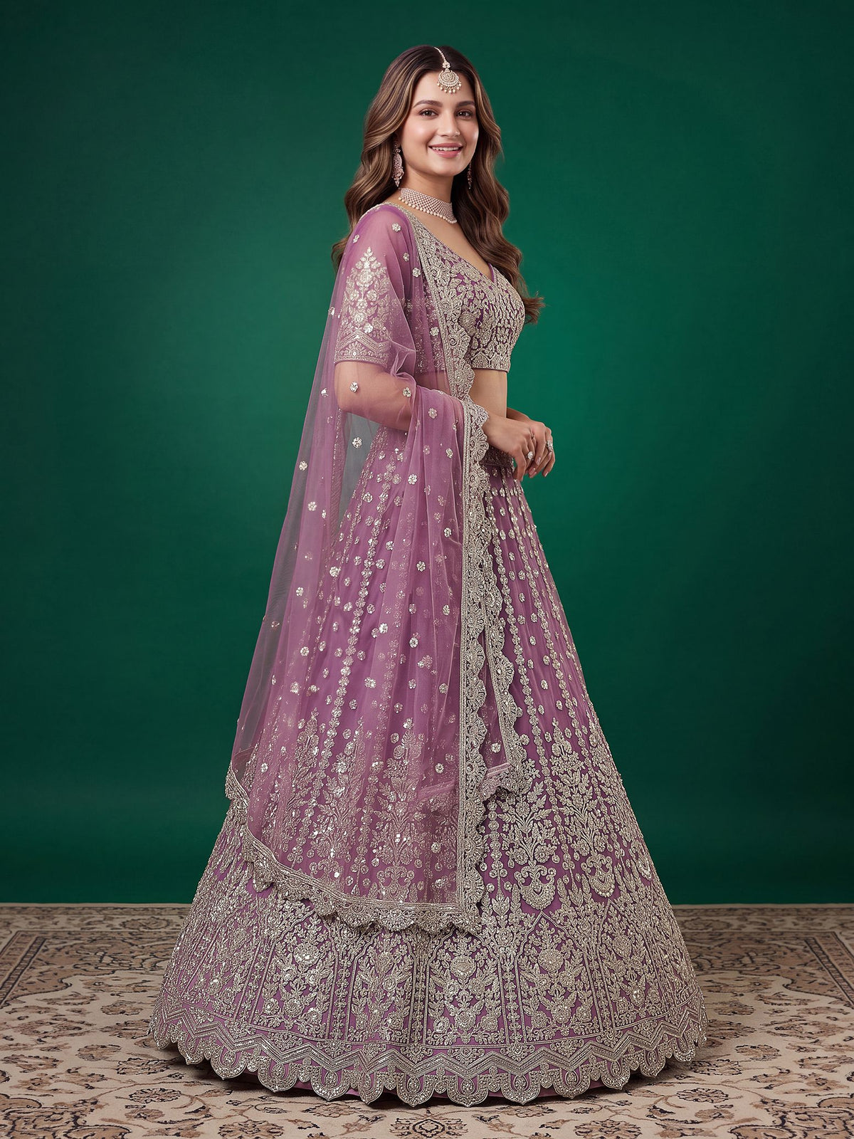 Purple Soft Net Semi-Stitched Lehenga Choli with Dupatta