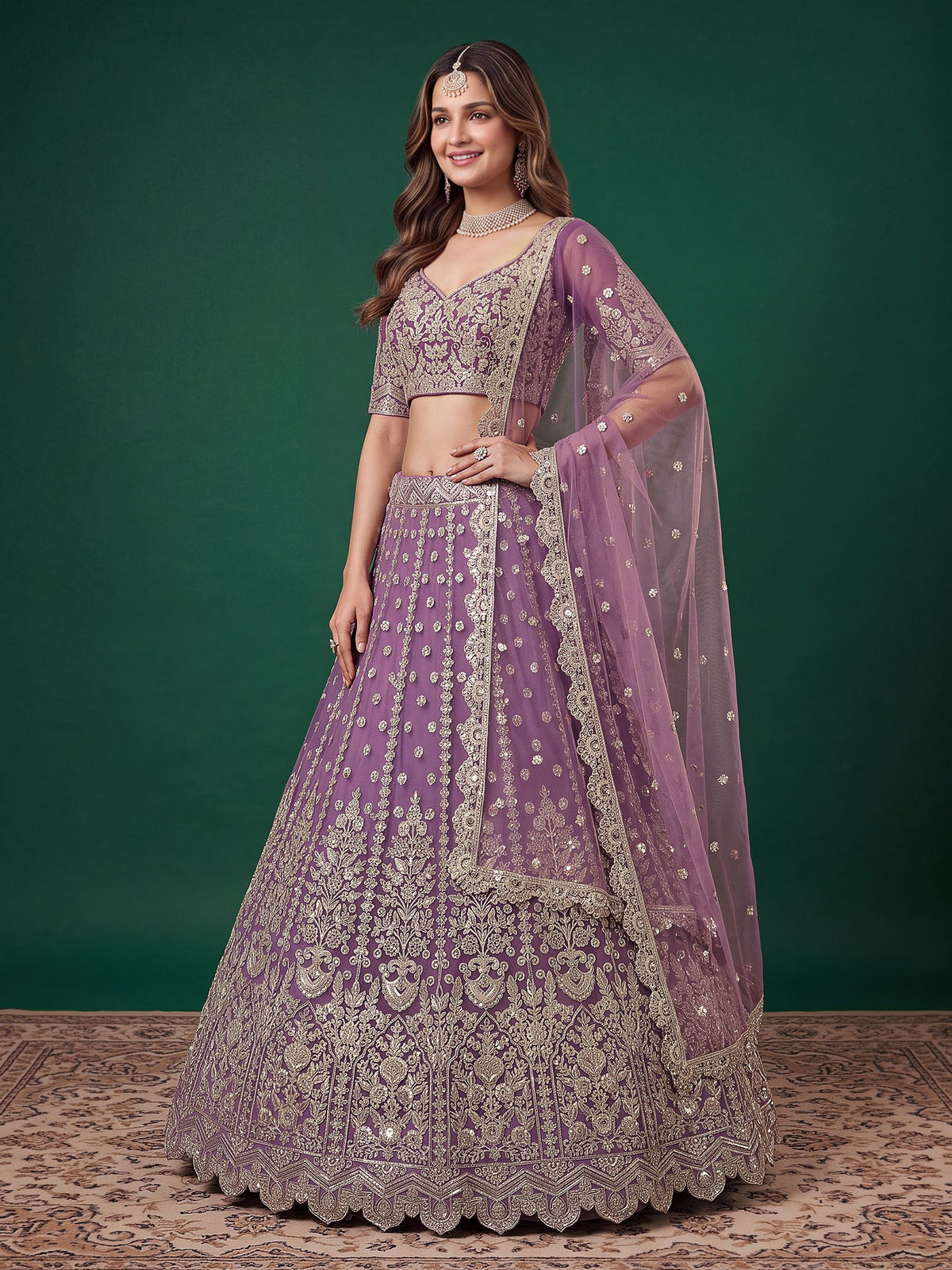 Purple Soft Net Semi-Stitched Lehenga Choli with Dupatta