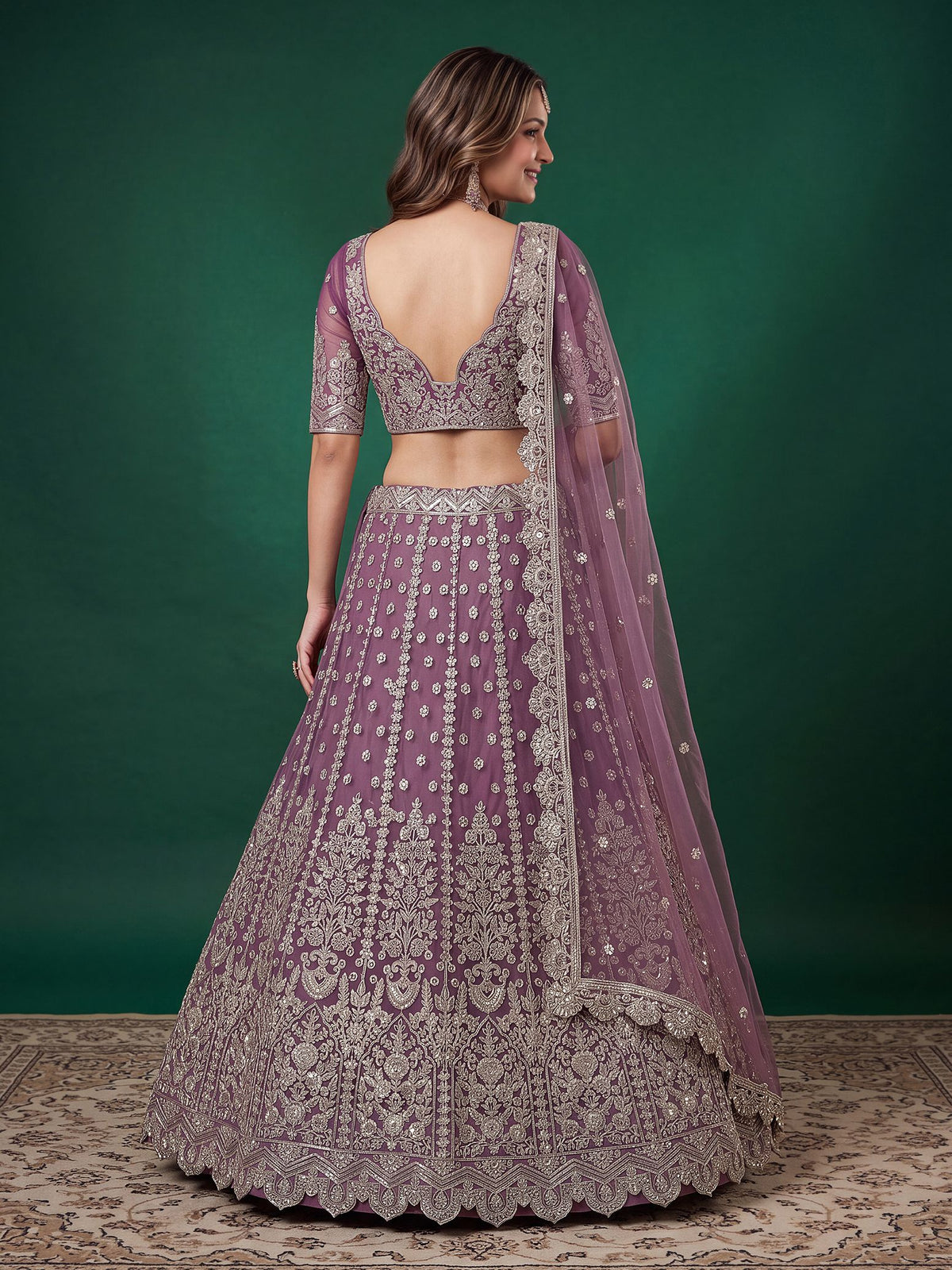 Purple Soft Net Semi-Stitched Lehenga Choli with Dupatta