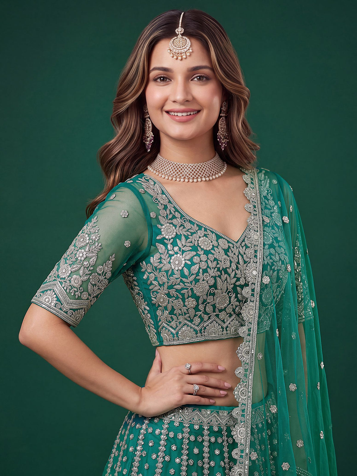 Rama Soft Net Semi-Stitched Lehenga Choli with Dupatta