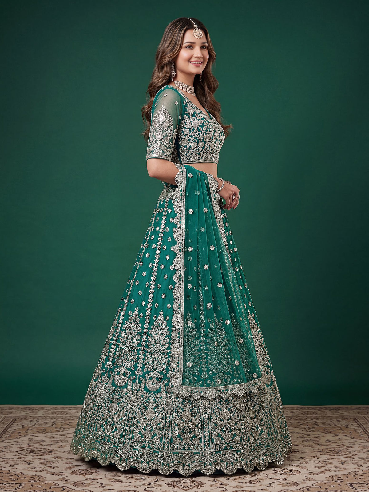 Rama Soft Net Semi-Stitched Lehenga Choli with Dupatta