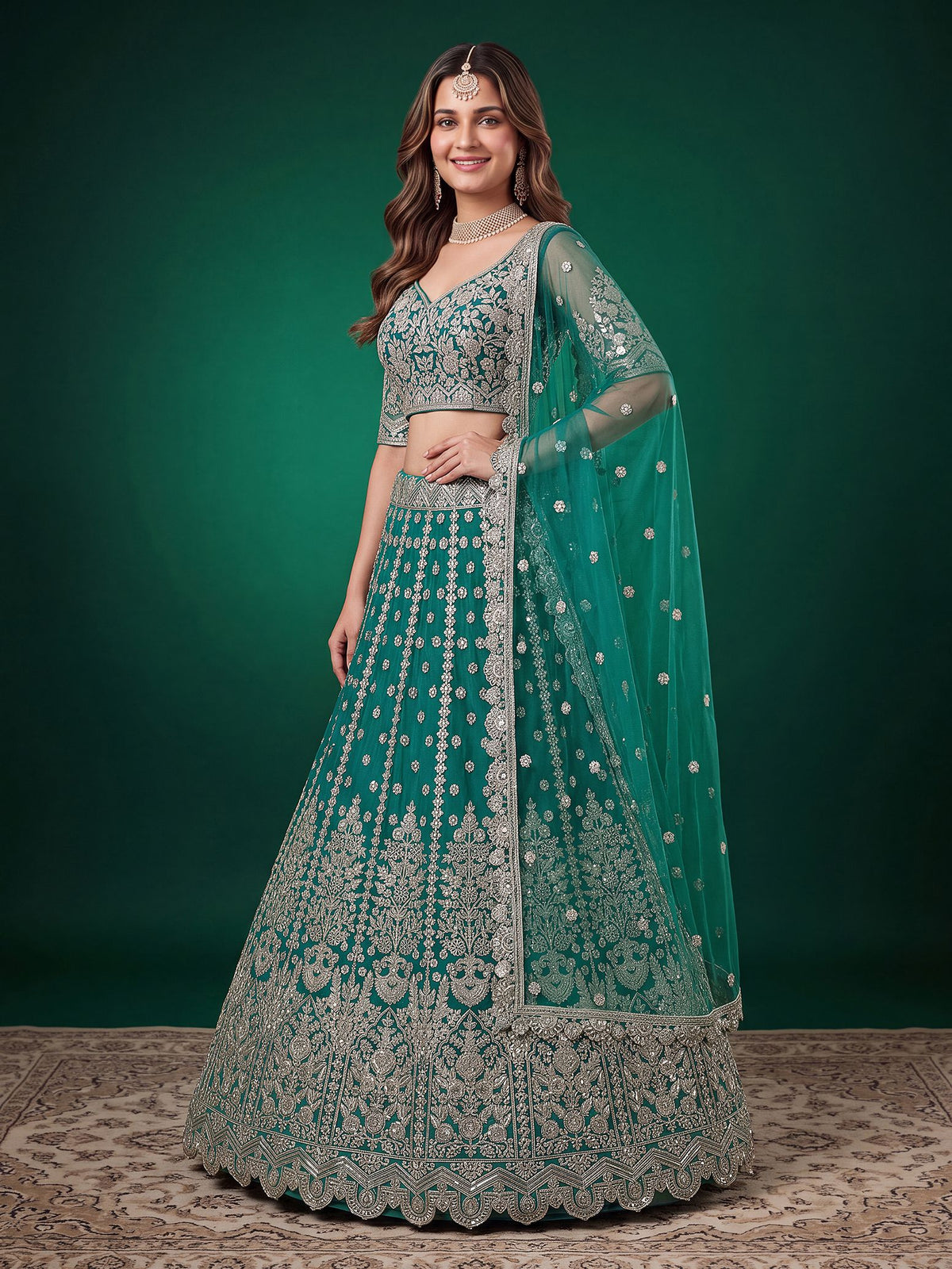 Rama Soft Net Semi-Stitched Lehenga Choli with Dupatta