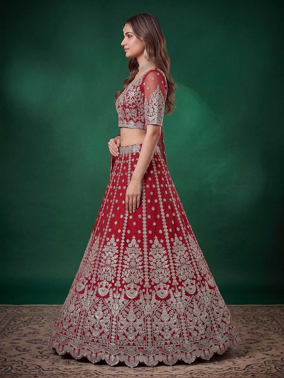 Red Soft Net Semi-Stitched Lehenga Choli with Dupatta