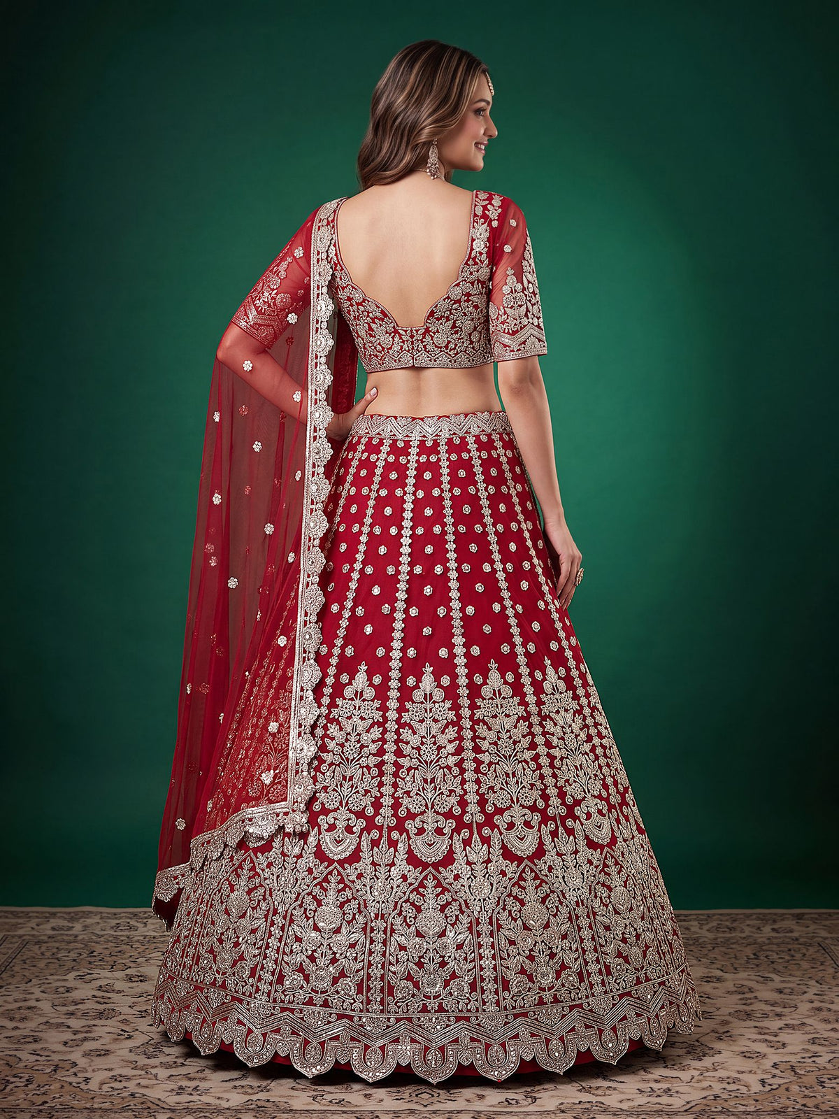 Red Soft Net Semi-Stitched Lehenga Choli with Dupatta
