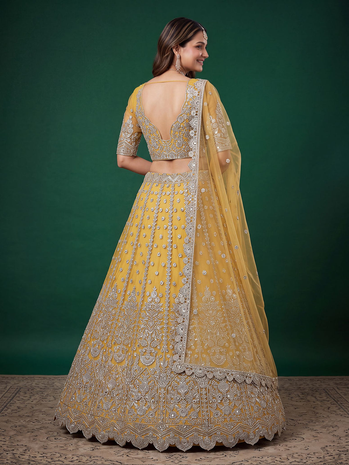 Yellow Soft Net Semi-Stitched Lehenga Choli with Dupatta