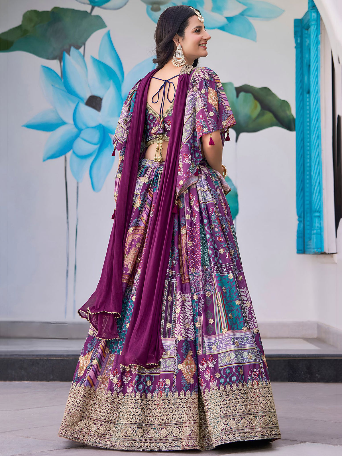 Purple Chinnon Silk Semi-Stitched Lehenga Choli with Chiffon Dupatta